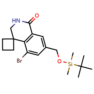 Chemical structure of 5'-Bromo-7'-(((tert-butyldimethylsilyl)oxy)methyl)-2',3'-dihydro-1'H-spiro[cyclobutane-1,4'-isoquinolin]-1'-one , AChemBlock AD291770