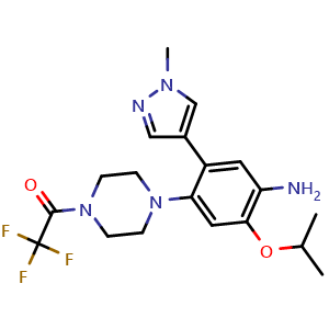 Chemical structure of 1-(4-(4-Amino-5-isopropoxy-2-(1-methyl-1H-pyrazol-4-yl)phenyl)piperazin-1-yl)-2,2,2-trifluoroethan-1-one , AChemBlock AD291775