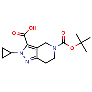 Chemical structure of 5-[(tert-Butoxy)carbonyl]-2-cyclopropyl-2H,4H,5H,6H,7H-pyrazolo[4,3-c]pyridine-3-carboxylic acid , AChemBlock AD291778