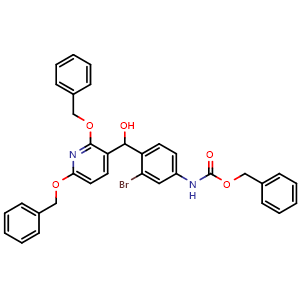 Chemical structure of Benzyl (4-((2,6-bis(benzyloxy)pyridin-3-yl)(hydroxy)methyl)-3-bromophenyl)carbamate , AChemBlock AD291780