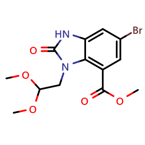 Chemical structure of Methyl 6-bromo-3-(2,2-dimethoxyethyl)-2-oxo-2,3-dihydro-1H-benzo[d]imidazole-4-carboxylate , AChemBlock AD291783