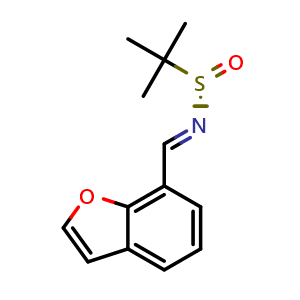 Chemical structure of (S,E)-N-(Benzofuran-7-ylmethylene)-2-methylpropane-2-sulfinamide , AChemBlock AD291784