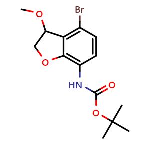 Chemical structure of tert-Butyl (4-bromo-3-methoxy-2,3-dihydrobenzofuran-7-yl)carbamate , AChemBlock AD291785