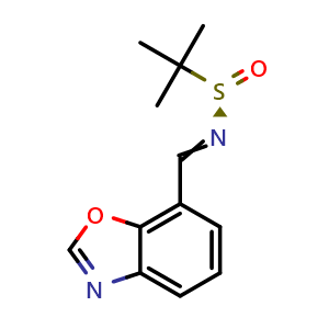 Chemical structure of (R)-N-(Benzo[d]oxazol-7-ylmethylene)-2-methylpropane-2-sulfinamide , AChemBlock AD291787