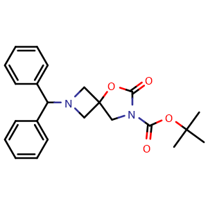 Chemical structure of tert-Butyl 2-benzhydryl-6-oxo-5-oxa-2,7-diazaspiro[3.4]octane-7-carboxylate , AChemBlock AD291790