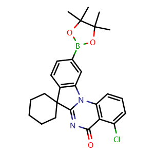 Chemical structure of 4'-Chloro-10'-(4,4,5,5-tetramethyl-1,3,2-dioxaborolan-2-yl)-5'H-spiro[cyclohexane-1,7'-indolo[1,2-a]quinazolin]-5'-one , AChemBlock AD291792