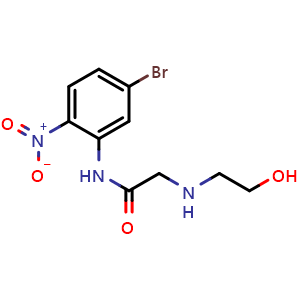 Chemical structure of N-(5-Bromo-2-nitrophenyl)-2-((2-hydroxyethyl)amino)acetamide , AChemBlock AD291810