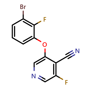 Chemical structure of 3-(3-Bromo-2-fluorophenoxy)-5-fluoroisonicotinonitrile , AChemBlock AD291814