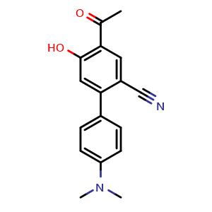 Chemical structure of 4-Acetyl-4'-(dimethylamino)-5-hydroxy-[1,1'-biphenyl]-2-carbonitrile , AChemBlock AD291821