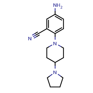 Chemical structure of 5-Amino-2-(4-(pyrrolidin-1-yl)piperidin-1-yl)benzonitrile , AChemBlock AD291824