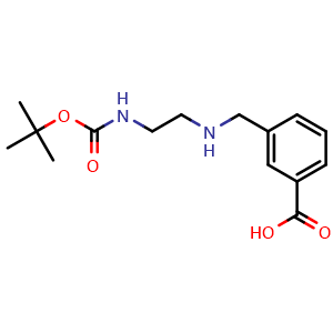 Chemical structure of 3-(((2-((tert-Butoxycarbonyl)amino)ethyl)amino)methyl)benzoic acid , AChemBlock AD291829