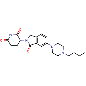Chemical structure of 3-(6-(4-Butylpiperazin-1-yl)-1-oxoisoindolin-2-yl)piperidine-2,6-dione , AChemBlock AD291834