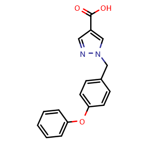 Chemical structure of 1-(4-Phenoxybenzyl)-1H-pyrazole-4-carboxylic acid , AChemBlock AD291835
