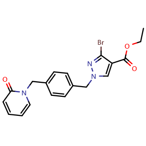 Chemical structure of Ethyl 3-bromo-1-(4-((2-oxopyridin-1(2H)-yl)methyl)benzyl)-1H-pyrazole-4-carboxylate , AChemBlock AD291836