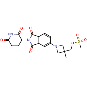 Chemical structure of (1-(2-(2,6-Dioxopiperidin-3-yl)-1,3-dioxoisoindolin-5-yl)-3-methylazetidin-3-yl)methyl methanesulfonate , AChemBlock AD291838