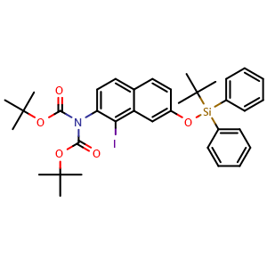 Chemical structure of tert-Butyl N-[(tert-butoxy)carbonyl]-N-(7-[(tert-butyldiphenylsilyl)oxy]-1-iodonaphthalen-2-yl)carbamate , AChemBlock AD291842