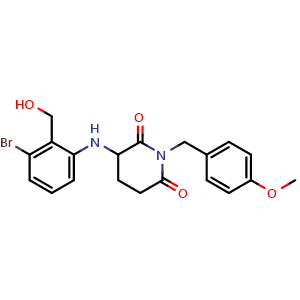 Chemical structure of 3-((3-Bromo-2-(hydroxymethyl)phenyl)amino)-1-(4-methoxybenzyl)piperidine-2,6-dione , AChemBlock AD291844