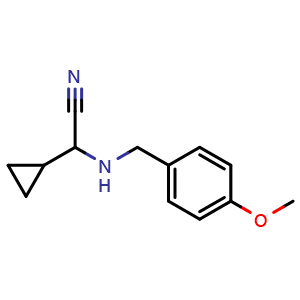Chemical structure of 2-Cyclopropyl-2-((4-methoxybenzyl)amino)acetonitrile , AChemBlock AD291845