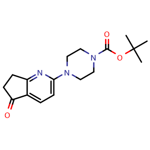 Chemical structure of tert-Butyl 4-(5-oxo-6,7-dihydro-5H-cyclopenta[b]pyridin-2-yl)piperazine-1-carboxylate , AChemBlock AD291855