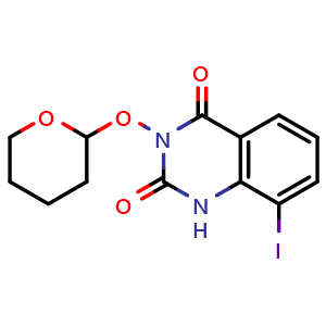 Chemical structure of 8-Iodo-3-((tetrahydro-2H-pyran-2-yl)oxy)quinazoline-2,4(1H,3H)-dione , AChemBlock AD291859