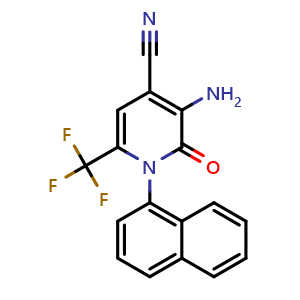 Chemical structure of 3-Amino-1-(naphthalen-1-yl)-2-oxo-6-(trifluoromethyl)-1,2-dihydropyridine-4-carbonitrile , AChemBlock AD291860
