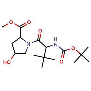 Chemical structure of Methyl 1-(2-((tert-butoxycarbonyl)amino)-3,3-dimethylbutanoyl)-4-hydroxypyrrolidine-2-carboxylate , AChemBlock AD291868