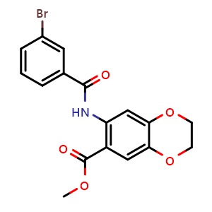 Chemical structure of Methyl 7-(3-bromobenzamido)-2,3-dihydrobenzo[b][1,4]dioxine-6-carboxylate , AChemBlock AD291871