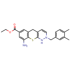 Chemical structure of Ethyl 9-amino-2-(3,4-dimethylbenzyl)-1,5-dihydro-2H-thiochromeno[2,3-c]pyridazine-7-carboxylate , AChemBlock AD291884