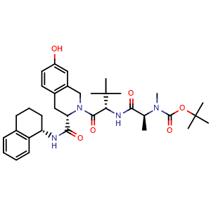 Chemical structure of tert-Butyl ((S)-1-(((S)-1-((S)-7-hydroxy-3-(((S)-1,2,3,4-tetrahydronaphthalen-1-yl)carbamoyl)-3,4-dihydroisoquinolin-2(1H)-yl)-3,3-dimethyl-1-oxobutan-2-yl)amino)-1-oxopropan-2-yl)(methyl)carbamate , AChemBlock AD291885