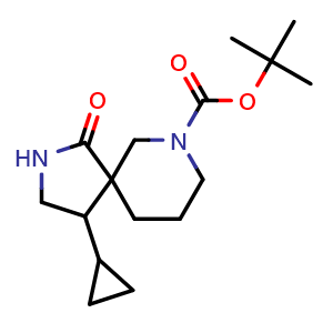 Chemical structure of tert-Butyl 4-cyclopropyl-1-oxo-2,7-diazaspiro[4.5]decane-7-carboxylate , AChemBlock AD291887