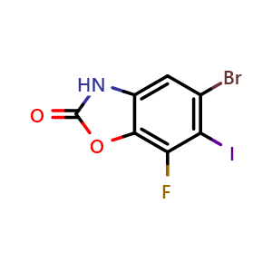 Chemical structure of 5-Bromo-7-fluoro-6-iodobenzo[d]oxazol-2(3H)-one , AChemBlock AD291894