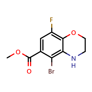Chemical structure of Methyl 5-bromo-8-fluoro-3,4-dihydro-2H-benzo[b][1,4]oxazine-6-carboxylate , AChemBlock AD291901