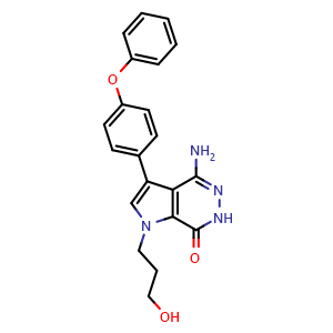 Chemical structure of 4-Amino-1-(3-hydroxypropyl)-3-(4-phenoxyphenyl)-1,6-dihydro-7H-pyrrolo[2,3-d]pyridazin-7-one , AChemBlock AD291913