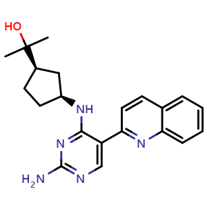 Chemical structure of 2-((1R,3S)-3-((2-Amino-5-(quinolin-2-yl)pyrimidin-4-yl)amino)cyclopentyl)propan-2-ol , AChemBlock AD291930