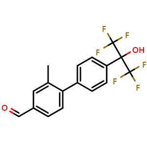 Chemical structure of 4'-(1,1,1,3,3,3-Hexafluoro-2-hydroxypropan-2-yl)-2-methyl-[1,1'-biphenyl]-4-carbaldehyde , AChemBlock AD291942