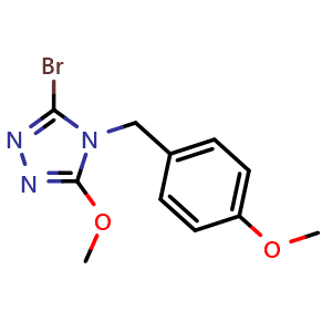 Chemical structure of 3-Bromo-5-methoxy-4-(4-methoxybenzyl)-4H-1,2,4-triazole , AChemBlock AD291943