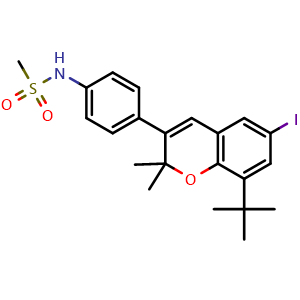 Chemical structure of N-(4-(8-(tert-Butyl)-6-iodo-2,2-dimethyl-2H-chromen-3-yl)phenyl)methanesulfonamide , AChemBlock AD291959