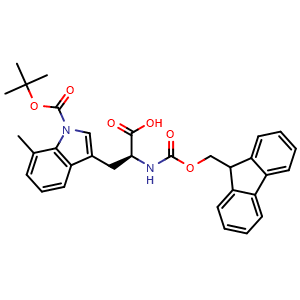 Chemical structure of (S)-3-(1-Boc-7-methyl-3-indolyl)-2-(Fmoc-amino)propanoic acid , CAS 3029375-09-2, AChemBlock AD291974