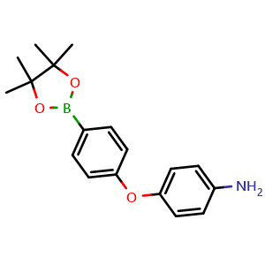 Chemical structure of 4-(4-(4,4,5,5-Tetramethyl-1,3,2-dioxaborolan-2-yl)phenoxy)aniline , CAS 3077856-36-8, AChemBlock AD291980