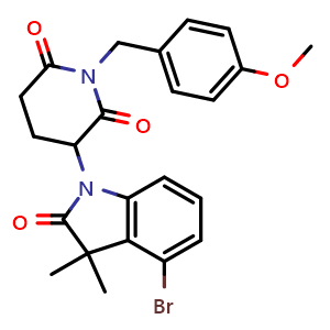 Chemical structure of 3-(4-Bromo-3,3-dimethyl-2-oxoindolin-1-yl)-1-(4-methoxybenzyl)piperidine-2,6-dione , CAS 2952546-81-3, AChemBlock AD291997