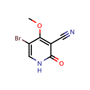 Chemical structure of 5-Bromo-4-methoxy-2-oxo-1,2-dihydropyridine-3-carbonitrile , CAS 149143-66-8, AChemBlock AD292004