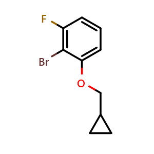 Chemical structure of 2-Bromo-1-(cyclopropylmethoxy)-3-fluorobenzene , CAS 1369790-87-3, AChemBlock AD292007