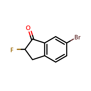 Chemical structure of 6-Bromo-2-fluoro-2,3-dihydro-1H-inden-1-one , CAS 2643984-54-5, AChemBlock AD292017