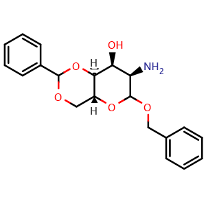 Chemical structure of (4aR,7R,8S,8aS)-7-Amino-6-(benzyloxy)-2-phenylhexahydropyrano[3,2-d][1,3]dioxin-8-ol , CAS 195006-98-5, AChemBlock AD292027