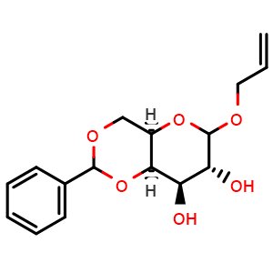 Chemical structure of (4aR,7R,8R,8aR)-6-(Allyloxy)-2-phenylhexahydropyrano[3,2-d][1,3]dioxine-7,8-diol , CAS 119237-96-6, AChemBlock AD292030