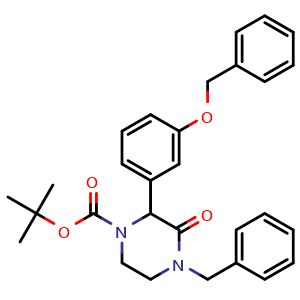 Chemical structure of tert-Butyl 4-benzyl-2-(3-(benzyloxy)phenyl)-3-oxopiperazine-1-carboxylate , CAS 2959497-87-9, AChemBlock AD292031