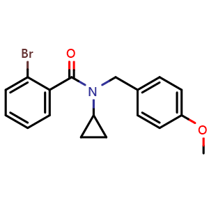 Chemical structure of 2-Bromo-N-cyclopropyl-N-(4-methoxybenzyl)benzamide , CAS 1807335-98-3, AChemBlock AD292032