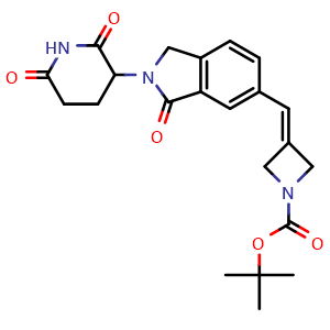 Chemical structure of tert-Butyl 3-((2-(2,6-dioxopiperidin-3-yl)-3-oxoisoindolin-5-yl)methylene)azetidine-1-carboxylate , CAS 2931501-57-2, AChemBlock AD292036