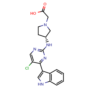 Chemical structure of (R)-2-(3-((5-Chloro-4-(1H-indol-3-yl)pyrimidin-2-yl)amino)pyrrolidin-1-yl)acetic acid , CAS 2965238-44-0, AChemBlock AD292038