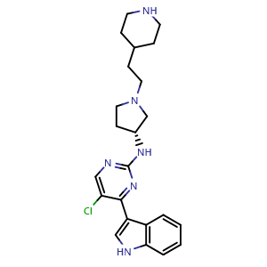 Chemical structure of (R)-5-Chloro-4-(1H-indol-3-yl)-N-(1-(2-(piperidin-4-yl)ethyl)pyrrolidin-3-yl)pyrimidin-2-amine , CAS 2965238-70-2, AChemBlock AD292039